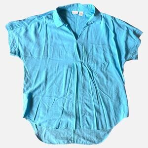 Westbound‎ bright blue crinkle dolman popover hi-low shirt – XL
